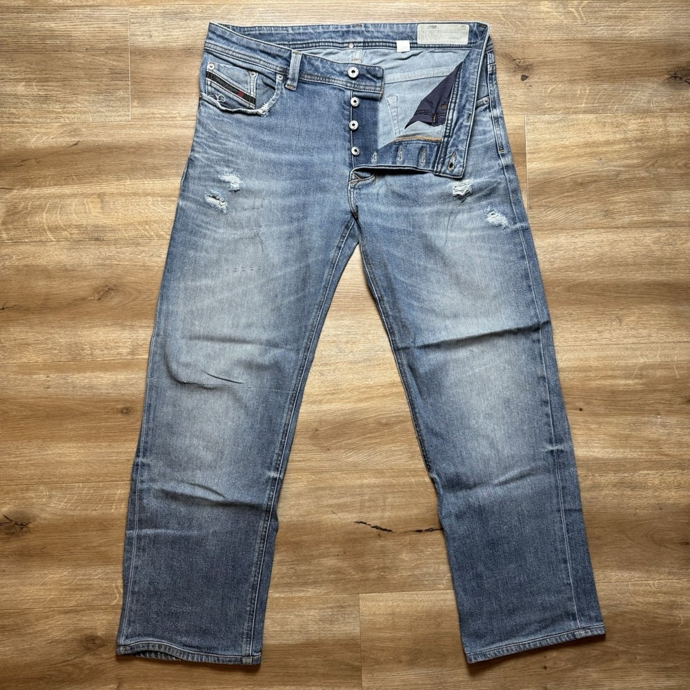 Diesel Larkee Jeans Mens 32x29‎ Blue Distressed Straight Leg Stretch Denim C84ZX